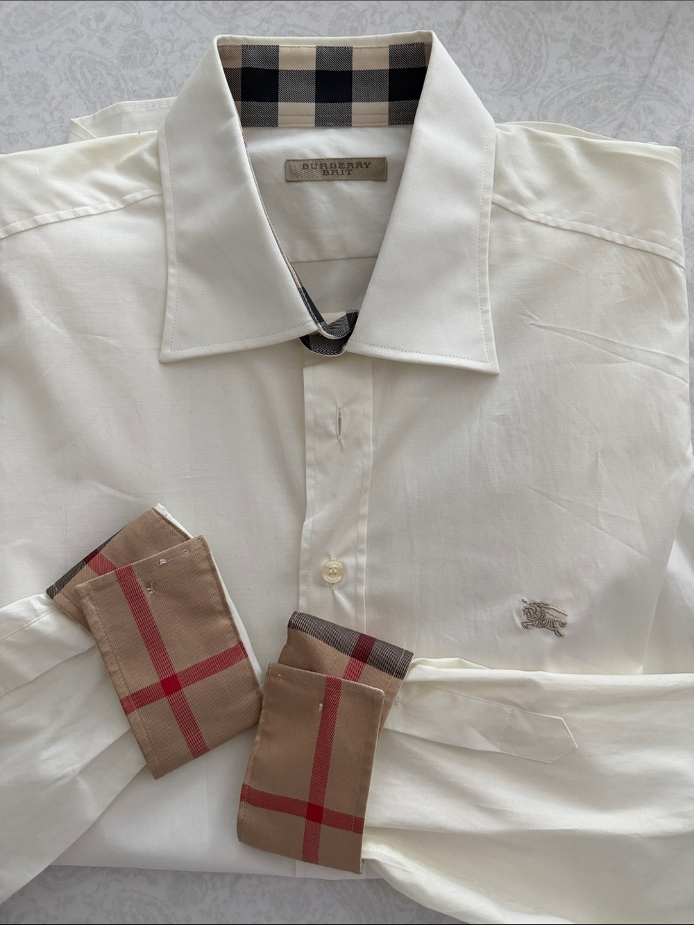 Burberry Cream/Beige Dress Shirt with Check Trim